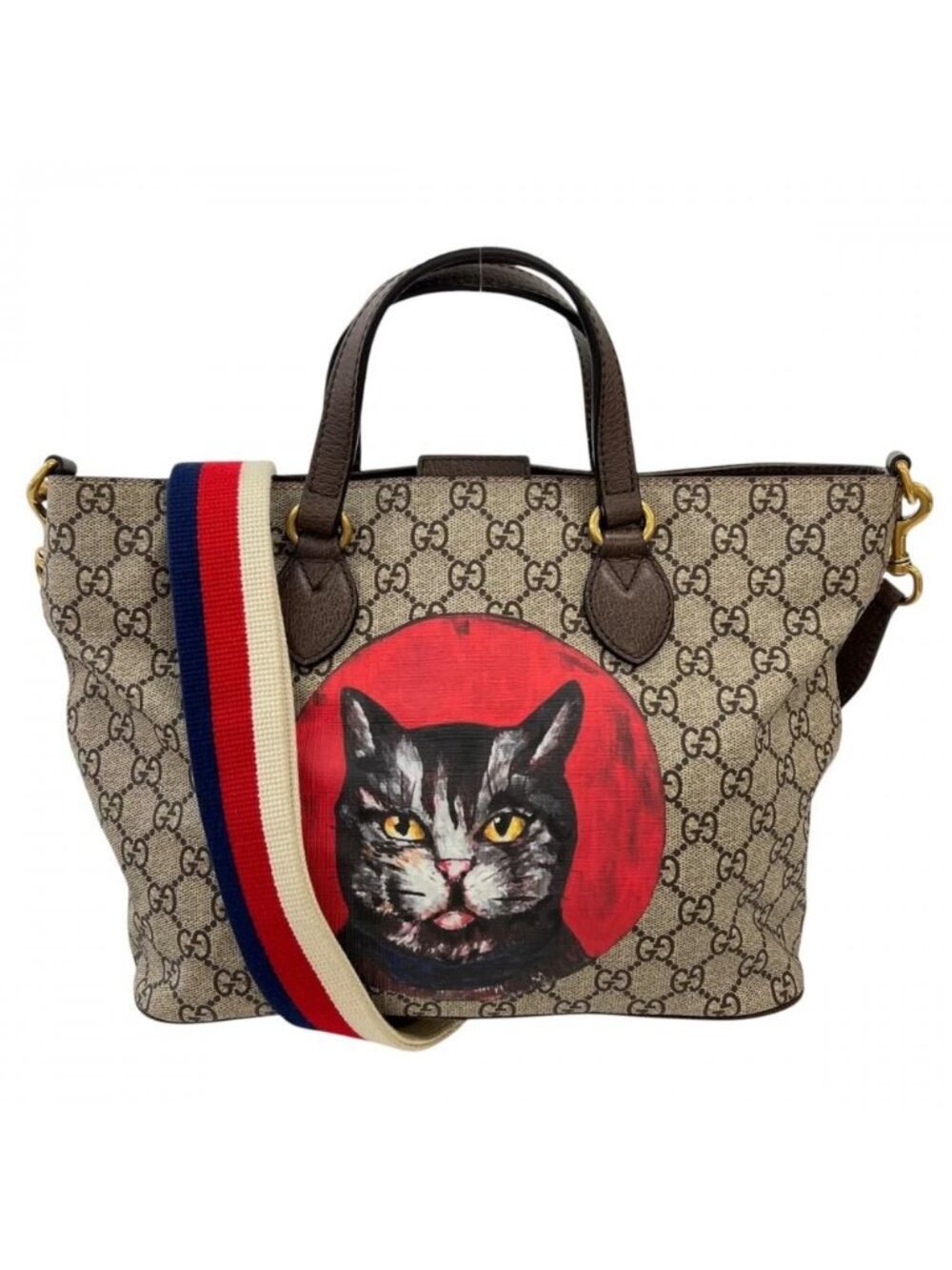 Gucci 2-Way Mystic Cat Pattern GG Supreme Canvas Leather Multicolor Gold